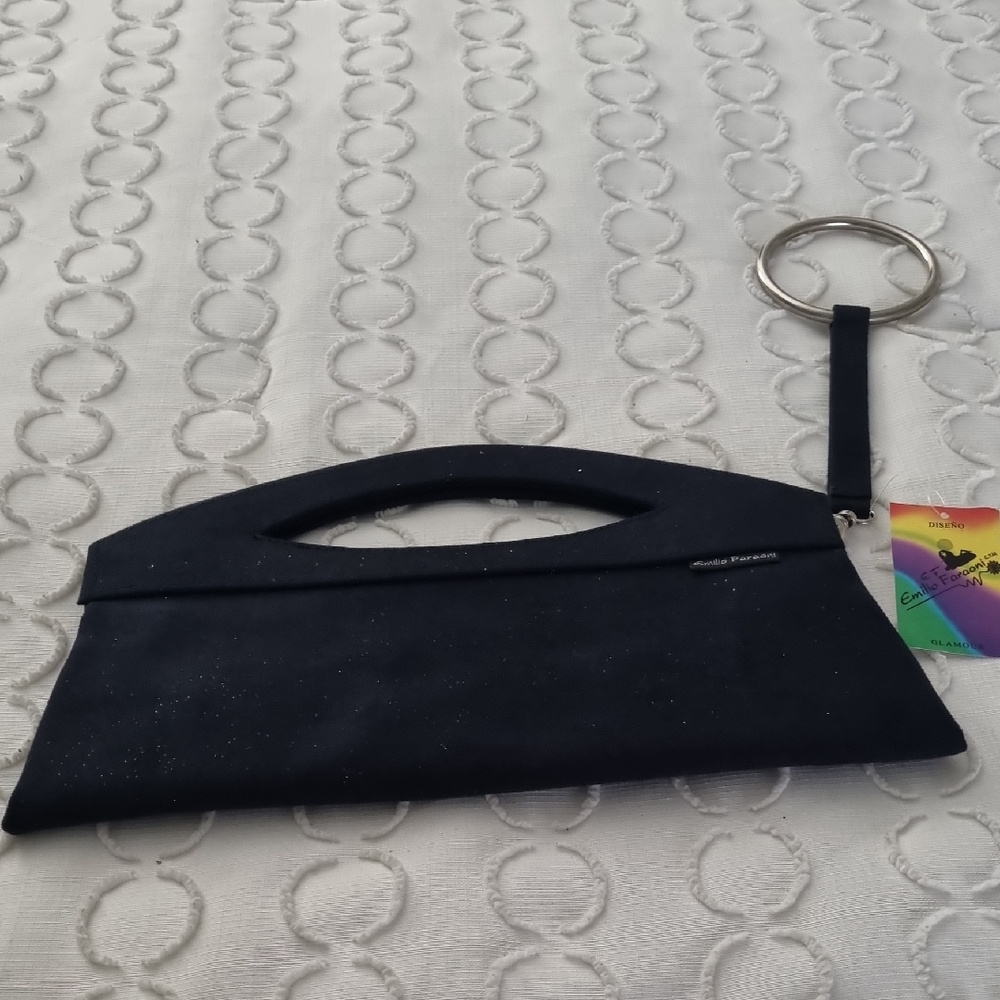 Chic Black Clutch with Silver Ring